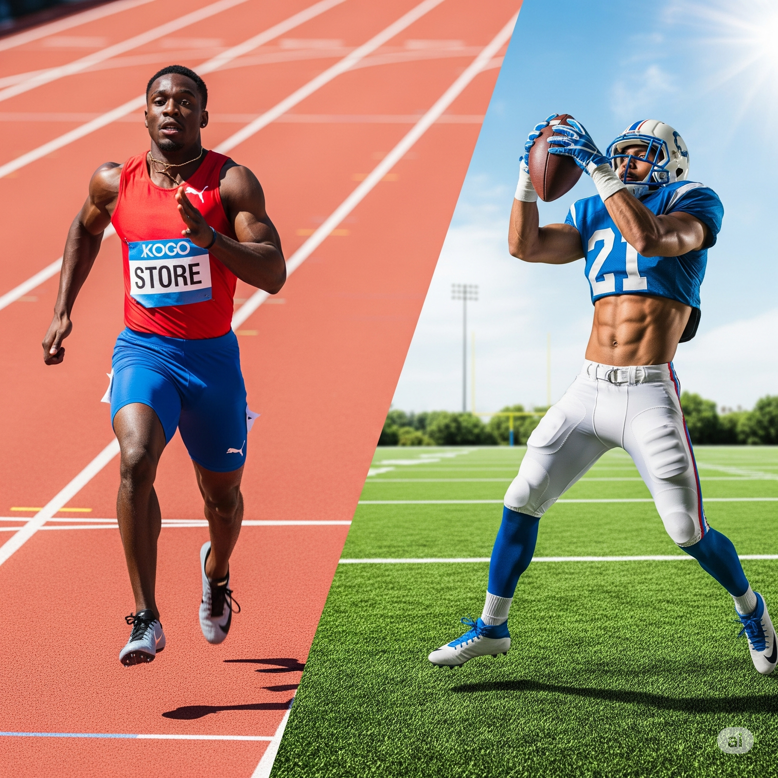 A split-screen image representing the **Noah Lyles vs Tyreek Hill race canceled**, with each athlete on their respective field of play